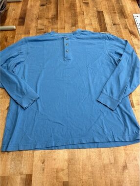 L.L.Bean Men's Long Sleeve Blue Henley Shirt XL 100% Cotton